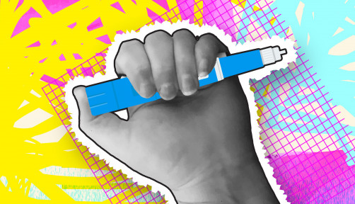 Collage style hand holding semaglutide Injection Pen cost or money concept with textures and vibrant colors stock illustration Semaglutide, Dieting, Injecting, Illustration, Medical Injection