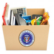 Box with office stuff with Presidential Seal