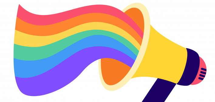 megaphone with rainbow flag