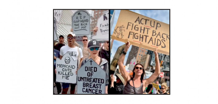 Death by 1,000 Musk Cuts march organized by the AIDS activist group ACT UP