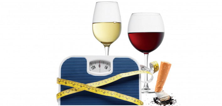 scale, wine in glasses, cigarette butt