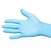 Doctor putting on protective blue gloves