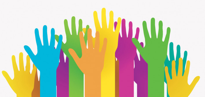 illustration of many colorful raised hands