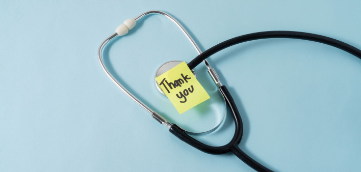 Stethoscope and thank you sticky