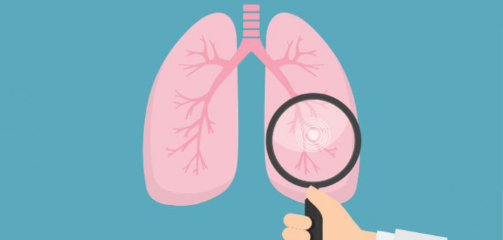 illustration magnifying glass examining lungs