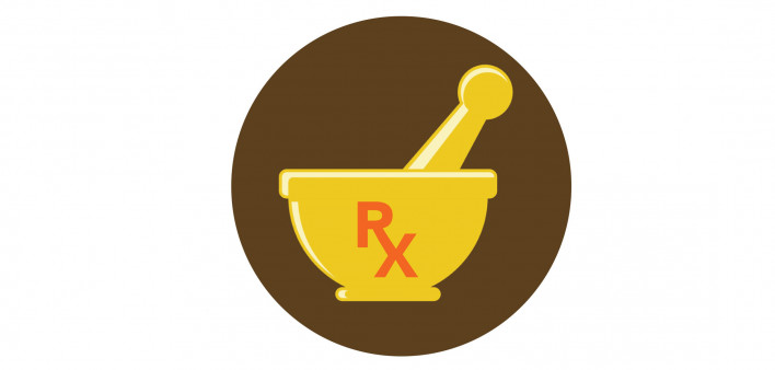 mortor and pestle with rx sign
