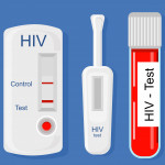 Express HIV self-test kit illustration with Laboratory tube with blood.Different types of medical tools