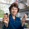 Professor Rebecca Fitzgerald of the Early Cancer Institute at the University of Cambridge demonstrates the capsule sponge to monitor throat cancer.