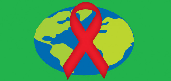 graphic red ribbon globe