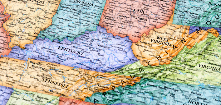 Map of Ohio, Indiana, West Virginia, Kentucky and Illinois