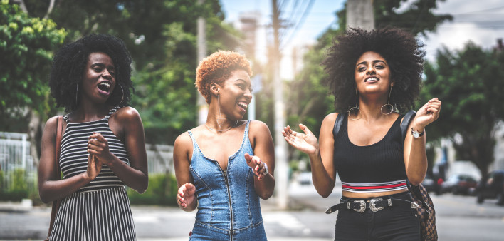 Black women Group of Young women having fun together in the street