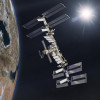 International Space Station on low-orbit of Earth with rising Sun. Elements of this image furnished by NASA.