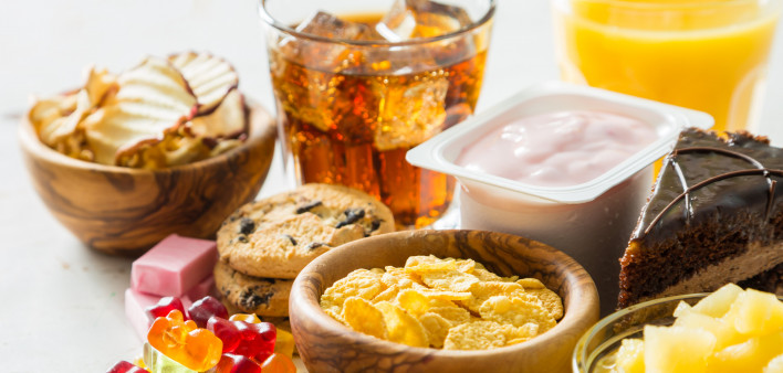 Selection of food high in sugar