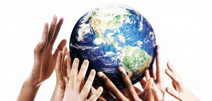 globe with hand