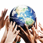 globe with hand