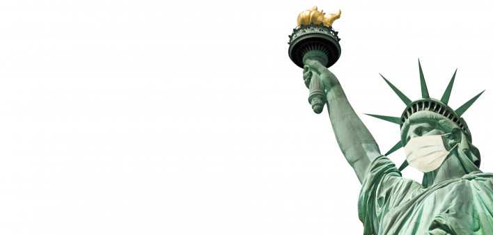 Statue of Liberty wearing face mask