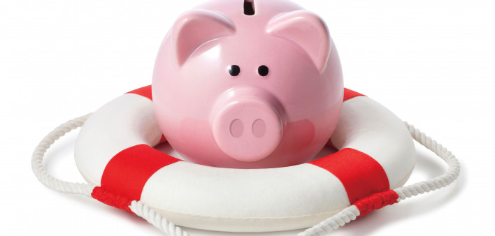 Piggy bank in life preserver
