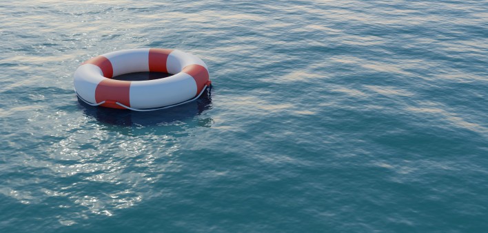 a life preserver floats in the water