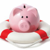 Piggy bank in life preserver