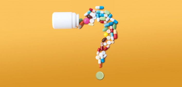pills bottle question mark