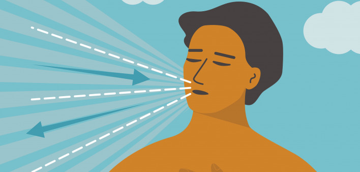 illustration woman breathing arrows in and out