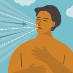 illustration woman breathing arrows in and out