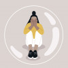 illustration woman in bubble covering face