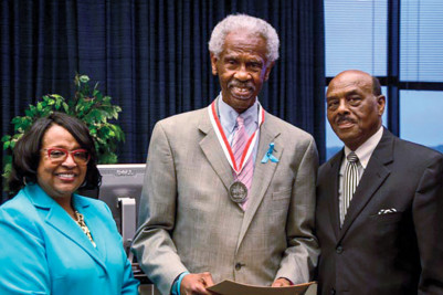 From left: prostate cancer advocates Golden Bethune-Hill and Charlie Hill with former Hampton Mayor George E. Wallace