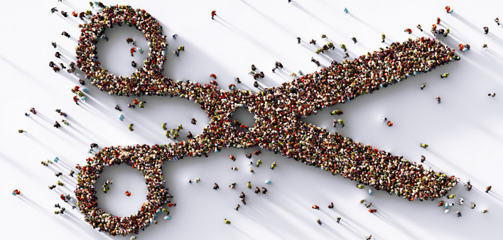 Human Crowd Forming Scissor Symbol