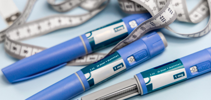 Ozempic Insulin injection pen or insulin cartridge pen for diabetics. Medical equipment for diabetes parients. stock photo Injecting, Semaglutide, Medical Injection, Syringe, Abdomen