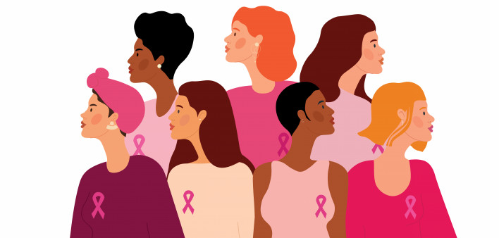 illustration of woman wearing pink ribbons breast cancer awareness
