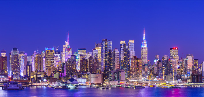 Panoramic View of the West Side of Midtown Manhattan at Twilight, New York City