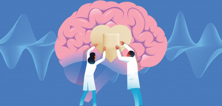 illustration doctors brain heart band aid