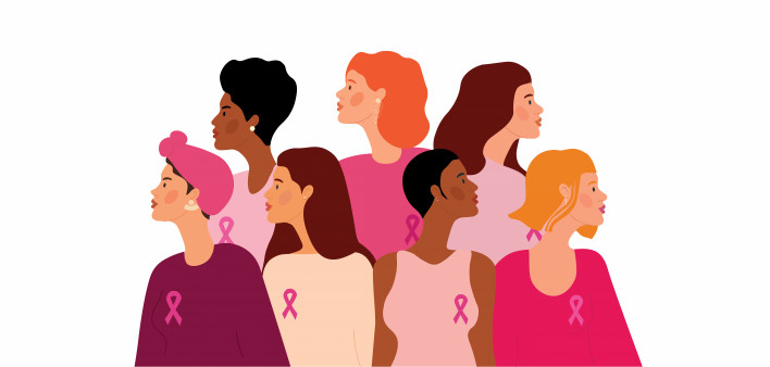 illustration of woman wearing pink ribbons breast cancer awareness