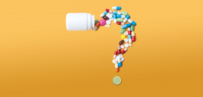 pills bottle question mark