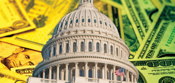 illustration Capitol building and money