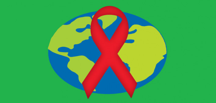 graphic red ribbon globe