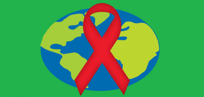graphic red ribbon globe