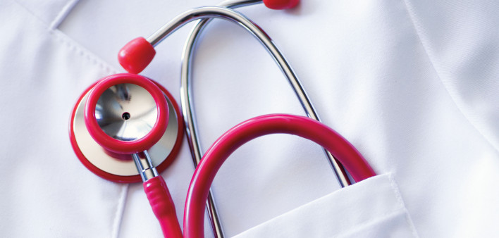 stethoscope in doctors pocket