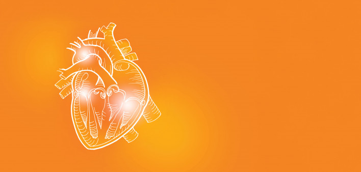 sketch of heart on organge background