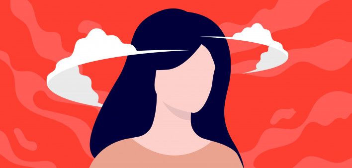 Female person with clouded mind suffering from mental health problem, depression and burnout.