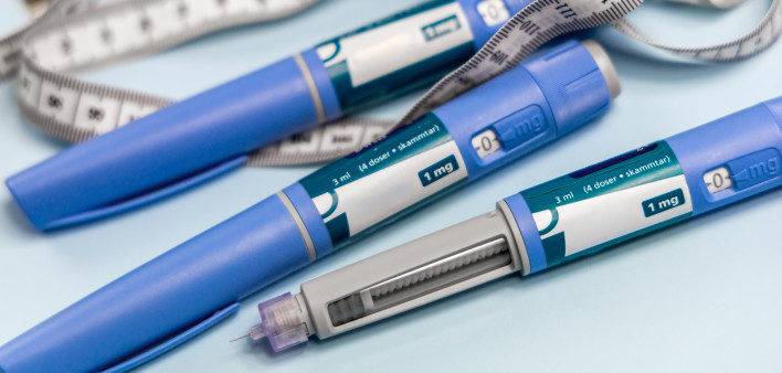 Ozempic Insulin injection pen or insulin cartridge pen for diabetics. Medical equipment for diabetes parients. stock photo Injecting, Semaglutide, Medical Injection, Syringe, Abdomen