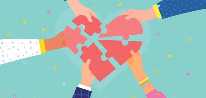 illustratin hands holding puzzle pieces of broken heart