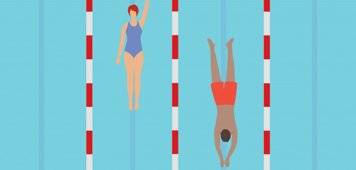 illustration figures swimming in pool lanes