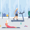 illustration older people in the gym exercising
