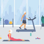 illustration older people in the gym exercising