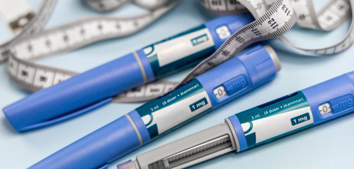 Ozempic Insulin injection pen or insulin cartridge pen for diabetics. Medical equipment for diabetes parients. stock photo Injecting, Semaglutide, Medical Injection, Syringe, Abdomen
