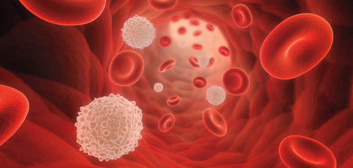 A 3D rendering of a bunch of red and white blood cells