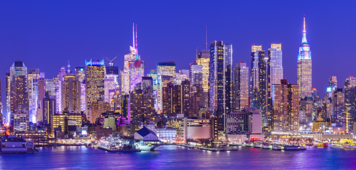 Panoramic View of the West Side of Midtown Manhattan at Twilight, New York City