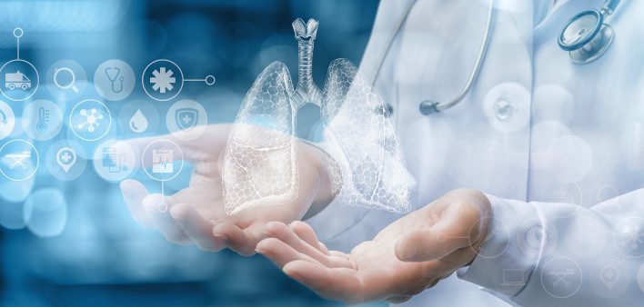 illustration doctor hands lungs science research icons
